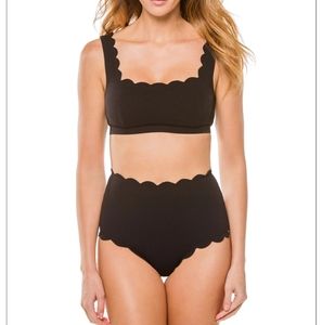 Black high waisted scalloped edge bathing suit